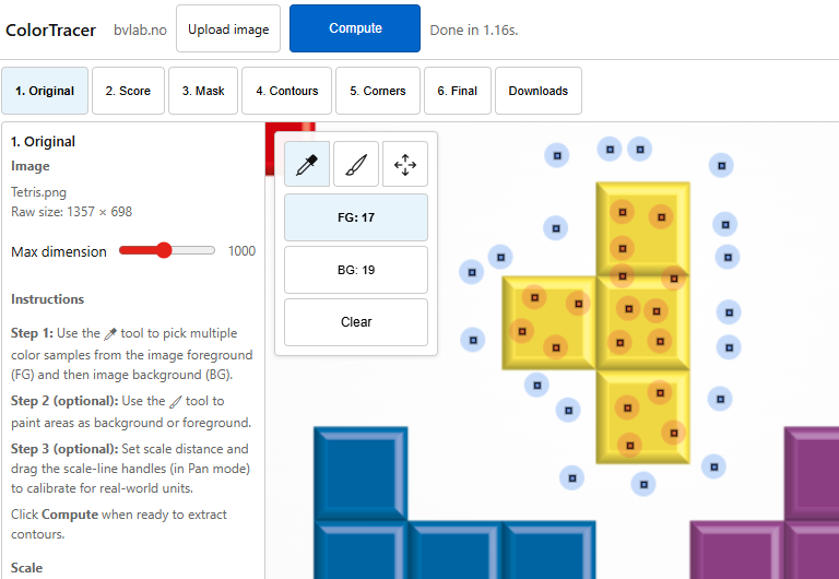 Eyedropper tool: picking FG and BG samples on the image